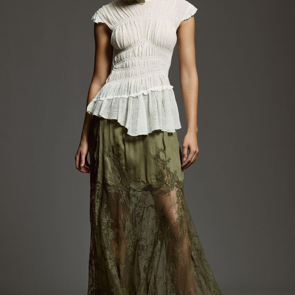 Anthropologie Satin Lace Slip Skirt